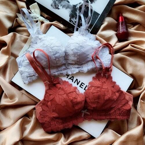 Floral Lace Thicken Push Up Bra Set Deep-v Cotton Brassiere Transparent Underwear Comfortable Lingerie Sets Fashion Intimates