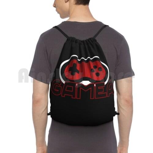Red Gamer Backpack Drawstring Bag Riding Climbing Gym Bag Video Games Video Games Gaming Gamer Rainbow Nintendo Play Station