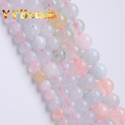 Colorful Morganite Stone Beads Natural Gem Smooth Round Stone Beads For Jewelry Making Charms Bracelets Anklets 15" 6mm 8mm 10mm