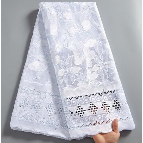 SJD LACE White Swiss Austria Cotton Voile Fabric 2021 New Flowers Embroidery Sweing Lace Fabrics 5 Yards Dresses For Women A2522