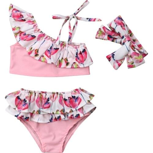 Summer Newborn Baby Girls Flower Bikini Set Swimwear 3PCS Swimsuit Beachwear Swimsuit Bathing SuitRuffle Tankini Biquini