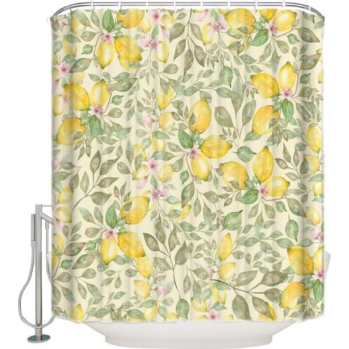 Lemon Fruit Small Fresh Bathroom Accessories Waterproof Bathroom Shower Curtain With Hook Accessory