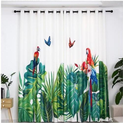 Small fresh banana leaf custom curtains living room bedroom bay window blackout curtains 3d curtains