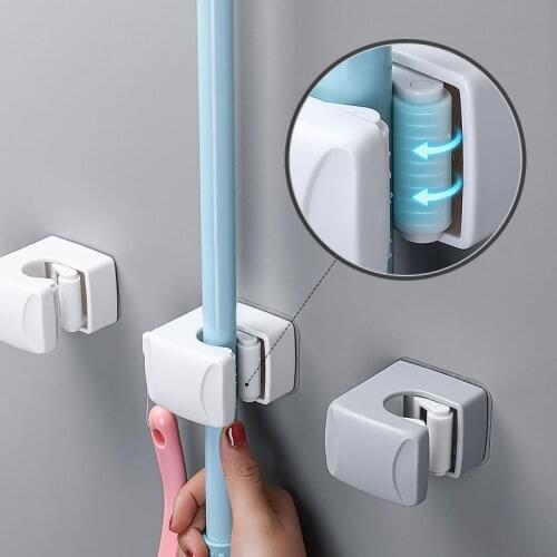 Multifunctional wall mounted mop clip toilet brush manager bracket bathroom manager hook broom hanger kitchen clip kitchen tool