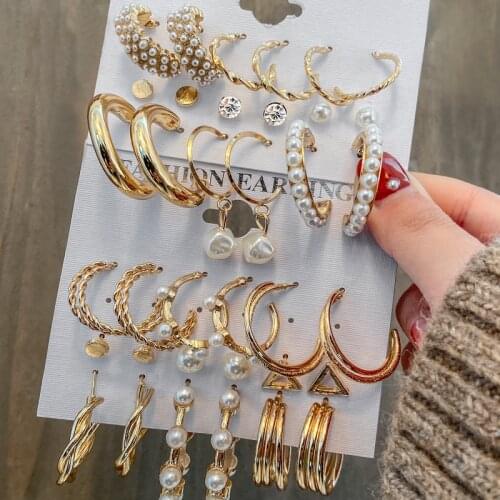 Fashion Gold Pearls Hoop Earrings Set Women Pearl Hoop Earring Oversize Metal Geometric Circle Punk Earring 2021 Female Jewelry