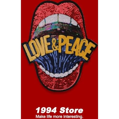 Red Peace&Love Sequins Patch DIY Fashion Jackets Jeans Handbags Hiphop Punk Rock Badge Embroidered Iron-On Patches Needlework