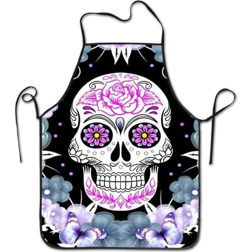 Flower Sugar Skull Apron for Kitchen Apron Unisex Bib Apron for Cooking Kitchen BBQ Cooking Baking