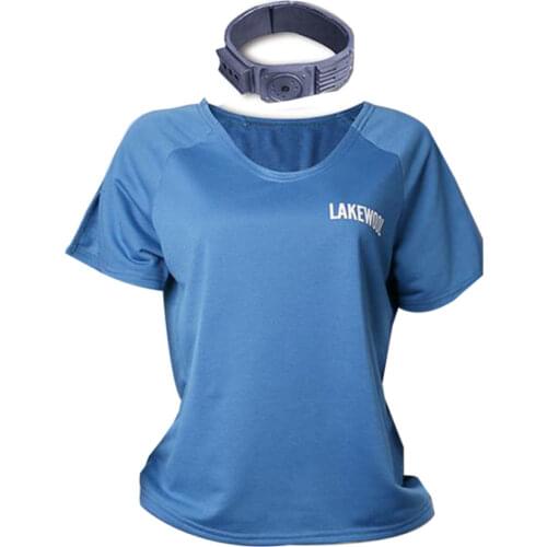 The Gifted Lorna Dane Polaris Cosplay Costumes Adult Women Blue Prison Uniform T Shirt Tees Necklace Gift