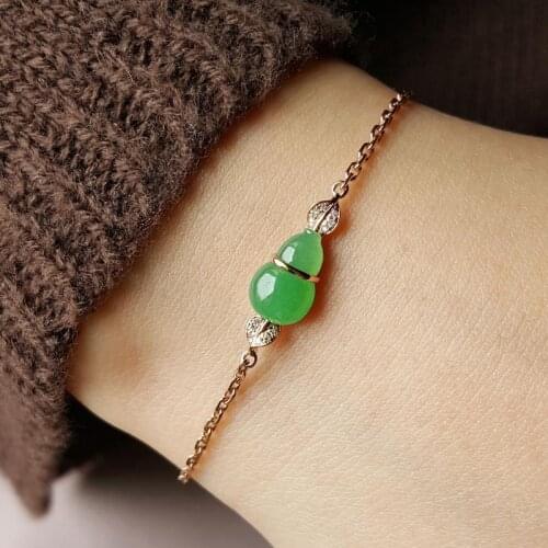 Original new natural ice seed chalcedony diamond green gourd bracelet Chinese style retro charm lady brand silver jewelry