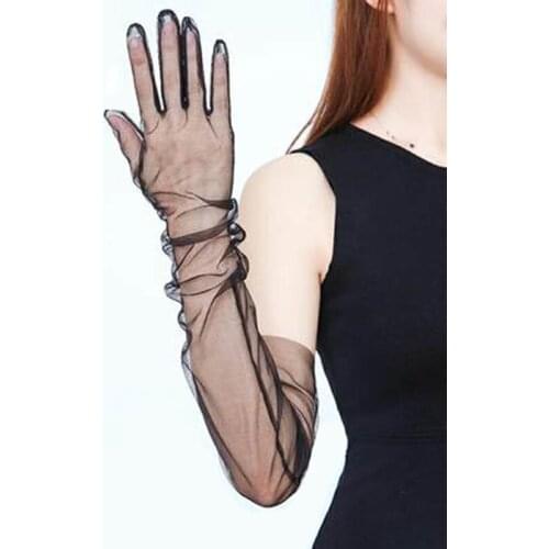 Hallowe 70cm Sexy Lace Women Summer Ultra-Thin Sunscreen Driving Mitten Mesh Yarn Long Full Finger Touch Screen Gloves K10