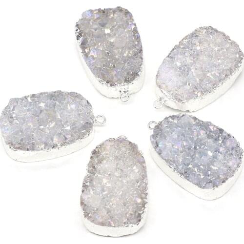 Natural Agates Stone Pendant Rectangle Druzy Geode Agates Stone Charms for Jewelry Making Necklace Bracelet Gift