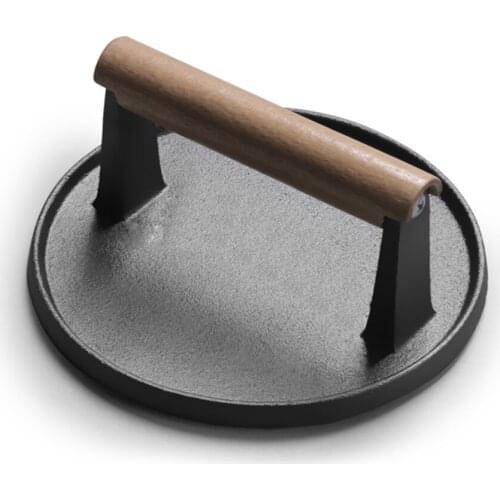 Meat Press Pee With Wood Handle Cast Iron Multipurpose Kitchen Tools Multitools Easy Using 17.5*8cm Black Color Grill Burgers