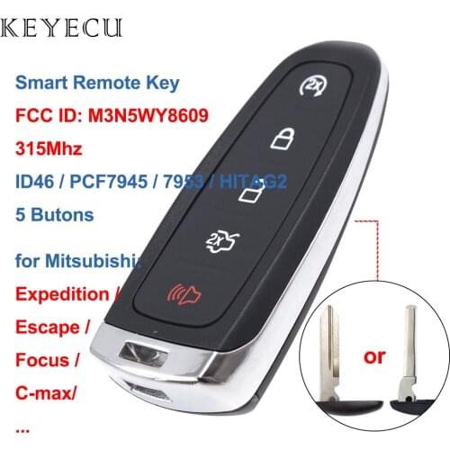 Keyecu 5 Button Remote Start Smart Prox Key 315MHz ID46 for Ford Edge Escape Expedition C-max Taurus, M3N5WY8609
