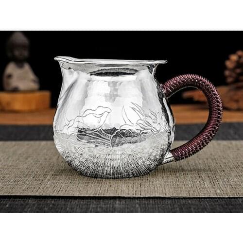 Sterling silver 999 cups tea divider, hand-engraved lotus lily bright face Chinese tea ceremony home justice cup