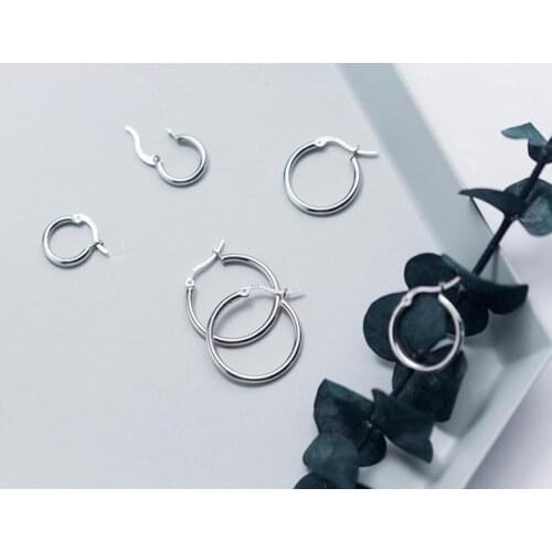 925 Sterling Silver Simple Plain Huggie Hoop Earrings Jewelry Gift A1829