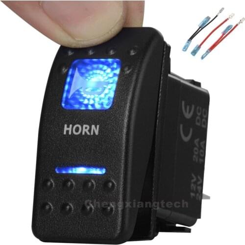 Blue Led 5 pin MOMENTARY ON / OF SPST Rocker Push Switch Horn Waterproof Overload protection Car Boat 12v/24v+Jumper Wires Set