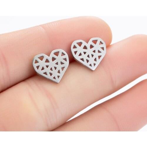 SMJEL Minimal Origami Heart Stud Earrings Girls Fashion Jewelry Women Accessories BFF Christmas Gifts