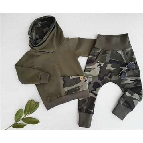 Fashion Newborn Baby Boy Clothes Hoodies Sweatshirt Spring Autumn Fall Clothes Camo Tops Long Pants Outfits 2PCS Set
