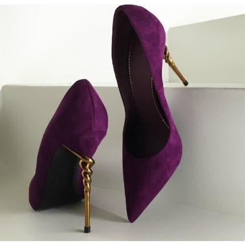 Sexy Red Flock Metal Heels Women Pumps Pointed Toe Slup-on Thin Heel Dress Shoes 2018 Spring Autumn Bride Heels Pumps Big Size