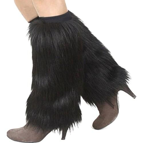 Womens Leg Warmers Winter Solid Faux Fur Boot Covers Lady Furry Trendy Leg Warmer