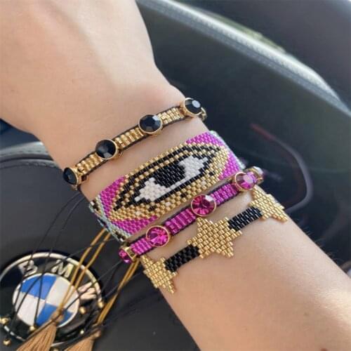 BLUESTAR Women MIYUKI Bead Bracelet For Jewelry Femme Turkish Evil Eye Star Crystal Bead Handmade Braided