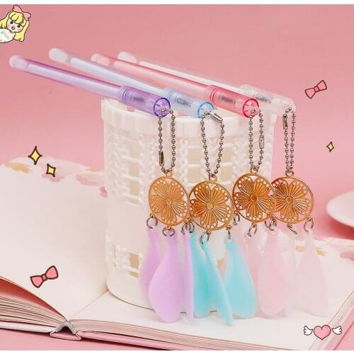 1Pcs Cute Feather Pendant Gel Pen 0.38mm Black Ink Pen School Office Supplies Kawaii Student Stationery Signature Pens
