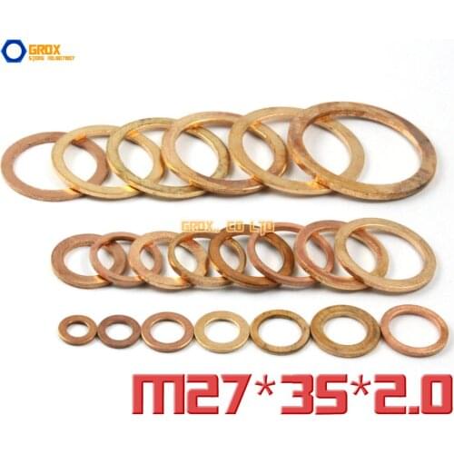 10 Pieces M27 x 35 x 2.0mm Copper Flat Washer Seal Washer