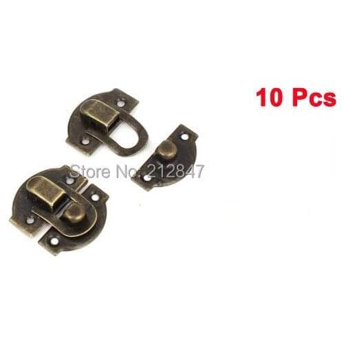 10 Pcs Antique Wood Box Latch Sets Case Lock Hinge Bronze Tone 27mm Long