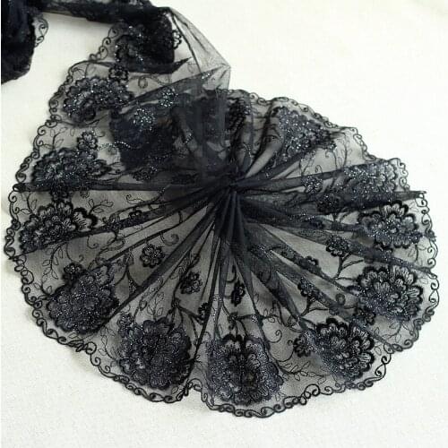 2Yards Black+silver Embroidered Flower Lace Trim High Quality Lace Fabric DIY Craft&Sewing Dress Clothing Accessories