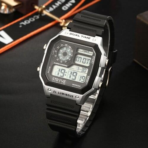 2019 STRYVE Fashion College style Multifunctional Men Digital Watch Life Waterproof LED Display Clock Relogio Masculino S8013