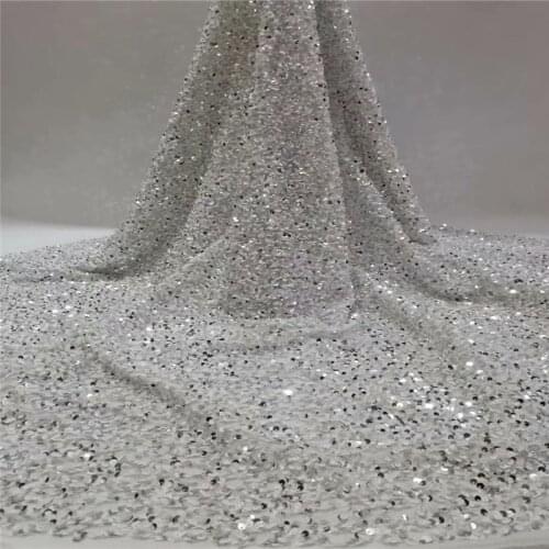 2020 Latest Design White Velvet With Sequins Embroidery African French Lace Fabric High Quality Nigerian Lace Fabric run17-21