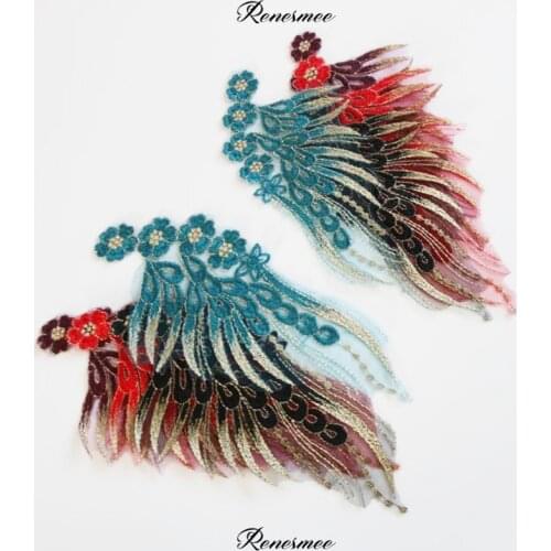 4Pieces Polyester Burgundy Red Lake Blue Red Lace Applique Patch Mesh Yarn Lace Flower Embroidery Applique DIY 26.5X 13cm