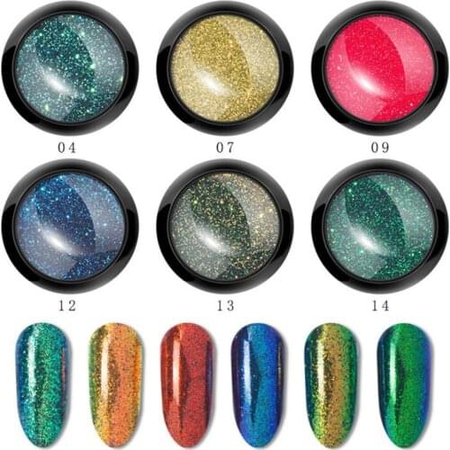 6 Colors Peacock Holographic Powder Laser Chameleon Mirror Effect Nail Art Chrome Pigment Holographic Nail Art Decoration FT070