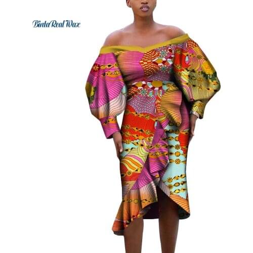 African Dresses for Women Bazin Riche Africa Print Patchwork Off Shoulder Dresses Dashiki African Women Party Dresses WY6381