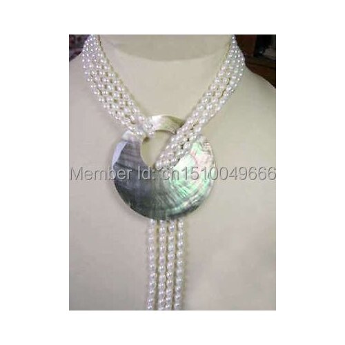 FREE SHIPPING>>Real Genuine 6-7mm White freshwater pearl necklace shell clasp