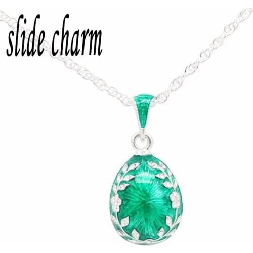 Slide charm Free shipping Europe and the United States popular jewelry green enamel Easter Russian egg pendant necklace