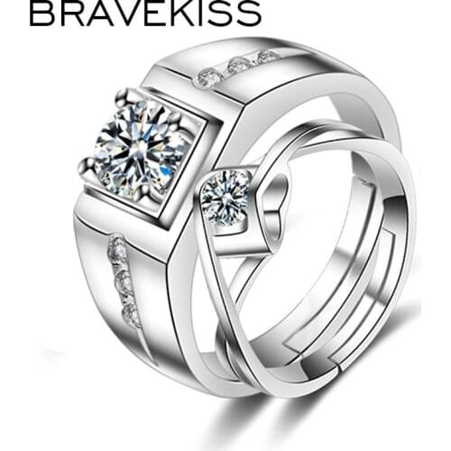 BRAVEKISS Brand Engagement Zirconia Mens Womens Love Resizable Wedding Rings Sets Promise Rings for Couples Jewelry Stes BUR0445