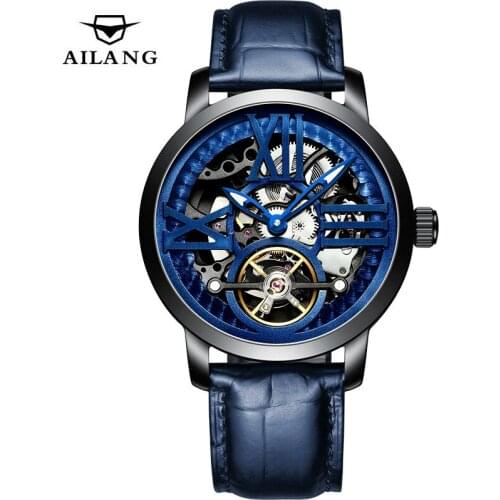 AILANG Skeleton Watch Tourbillon Mechanical Automatic Wristwatch Men Top Brand Luxury Business Male Clock Relogio Masculino