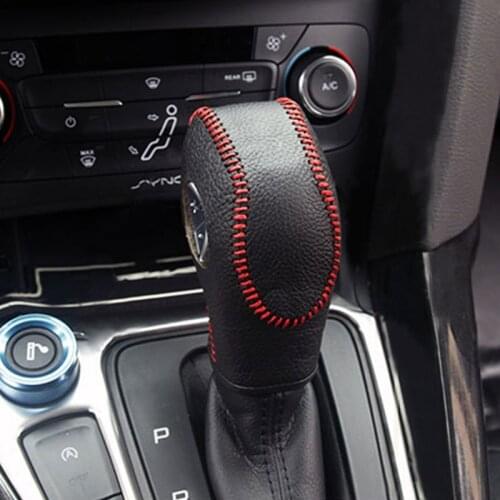 My Good Car Black Leather Shift Knob Cover Gear Head Covers Hand Brake Covers for Ford Focus 3 4 MK3 LHD 2012-2017 Accessories