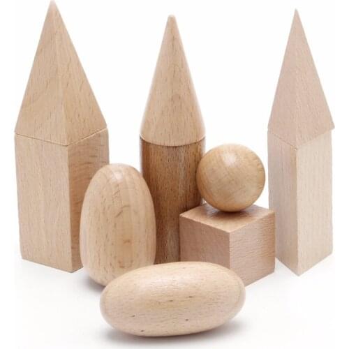 Wooden Geometric Solids 3-D Shapes Montessori Learning Resources for School Home