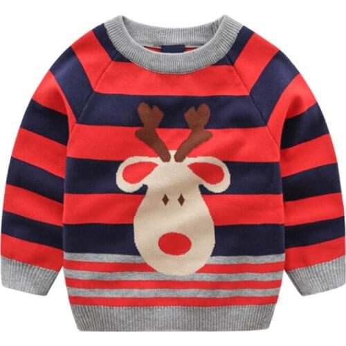 Kids Boy Spring Autunm Sweater Fashion Children Christmas Cartoon Printed Knitted Sweaters For Girl Toddler Striped Top Clothes
