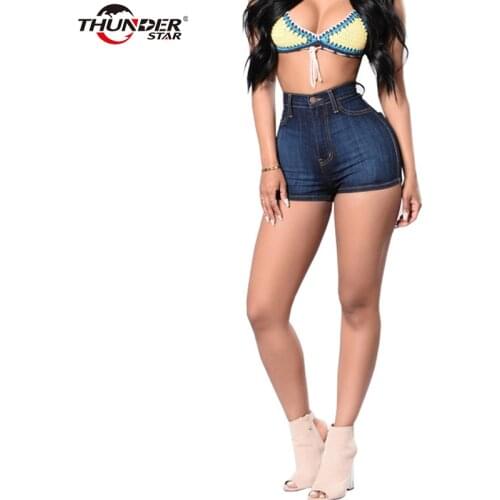 Streetwear denim shorts women bottoms Casual blue short jeans Elastic high waist summer pocket mini shorts 2018 summer