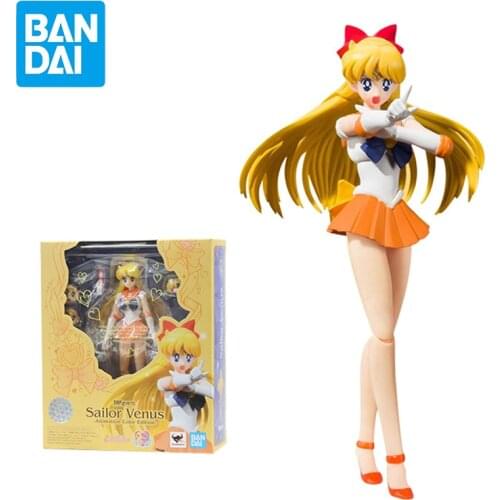Original Bandai SHF Sailor Moon Sailor Venus Animated version Action Figure PVC Anime Model Doll Decoration Toy Birthday Gift