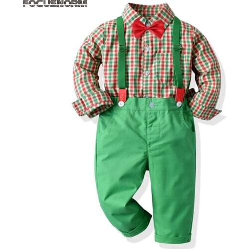 FOCUSNORM 1-5Y Autumn Winter Boys Xmas Clothes Sets 2pcs Gentleman Plaid Long Sleeve Shirts Tops Pants