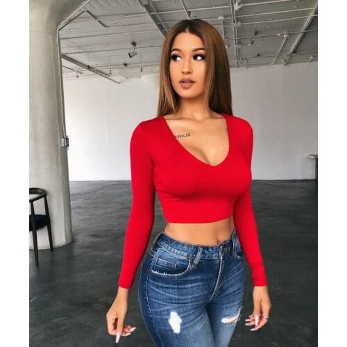 Hirigin 2020 Summer Womens Off Shoulder Crop Tops Long Sleeve Tee Top Round Neck Slim Solid Color T-Shirts Casual
