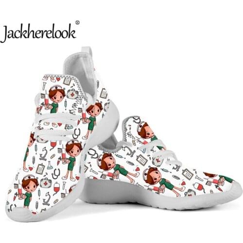 Jackherelook Summer Knit Nursing Shoes Cute Cartoon Medicine Physician Brand Design Lightweight Sneakers Ladies Flats Shoe Mujer