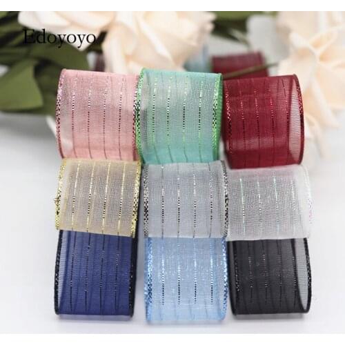 10 Yards 1"25MM/1.5'' 38MM Glitter Stripe Organza Ribbons For Hair Bows DIY Handmade Materials M20010102
