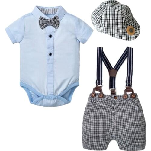 Summer Baby Boy Clothing Sets Romper Shorts Newborn Kids Clothes Suits Cotton Casual Toddler Children Outfits Bow Hats Uniform