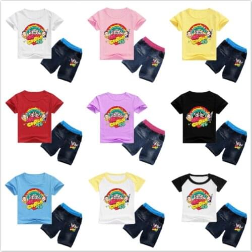 Summer Baby Boys Clothes Sets Cartoon Me Contro Te Print Children Girl Short Sleeve T Shirts+Jeans Shorts 2PCS Suits Kid Outfit