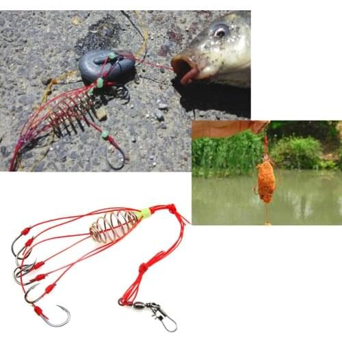 Hot 4Pcs Explosion Luminous Bead Fishing Hook Feeder Cage Fishing Lure Bait Trap Sharp Fishing Hook With Stainless Steel Springs